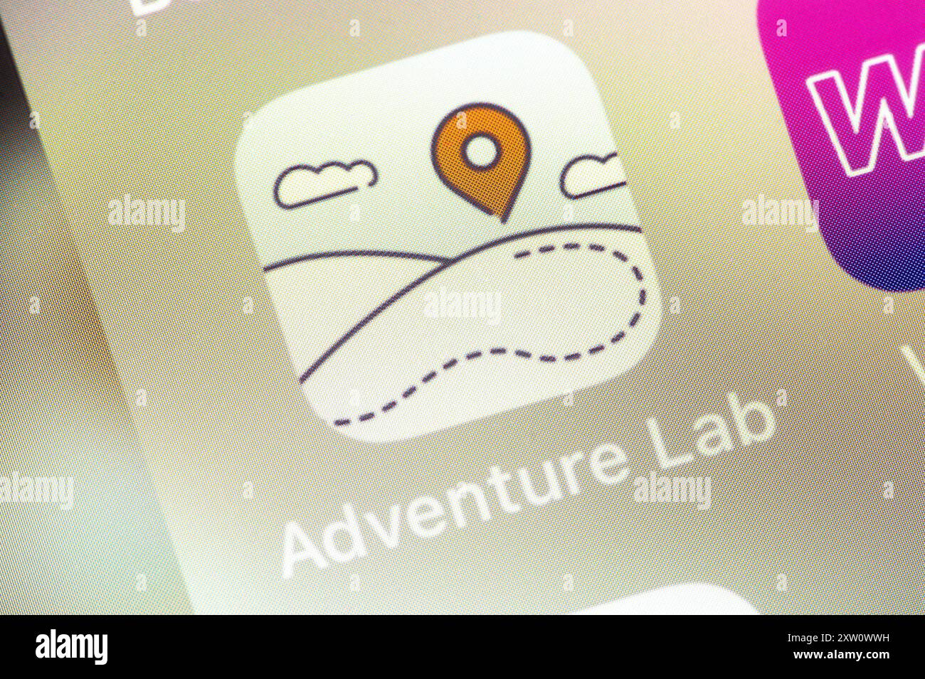 OSTRAVA, CZECH REPUBLIC - JULY 27, 2024: Adventure Lab mobile app icon, application for geocaching installed on iOS device Stock Photo
