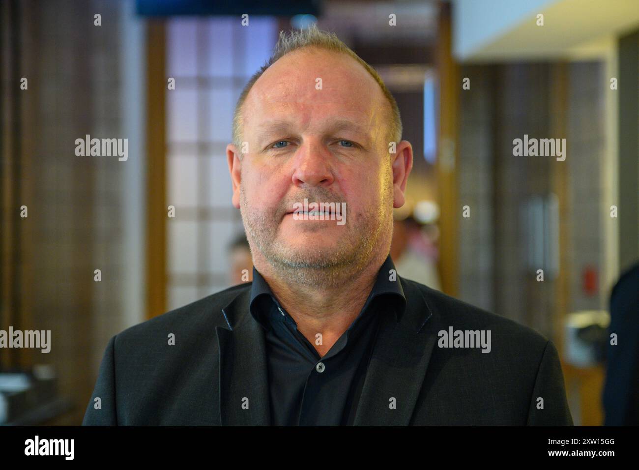 Magdeburg, Germany. 17th Aug, 2024. Kay-Uwe Ziegler (AfD), delegate to the state party conference of the AfD Saxony-Anhalt. The state executive of the AfD Saxony-Anhalt is to be elected at the party conference. Credit: Klaus-Dietmar Gabbert/dpa/Alamy Live News Stock Photo