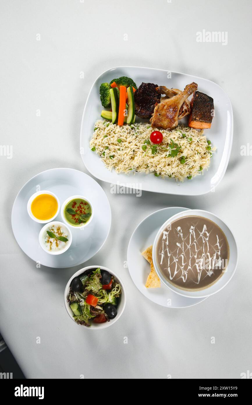 Garlic and Green Pea Fried Rice with grilled vegetable, grill chicken ...