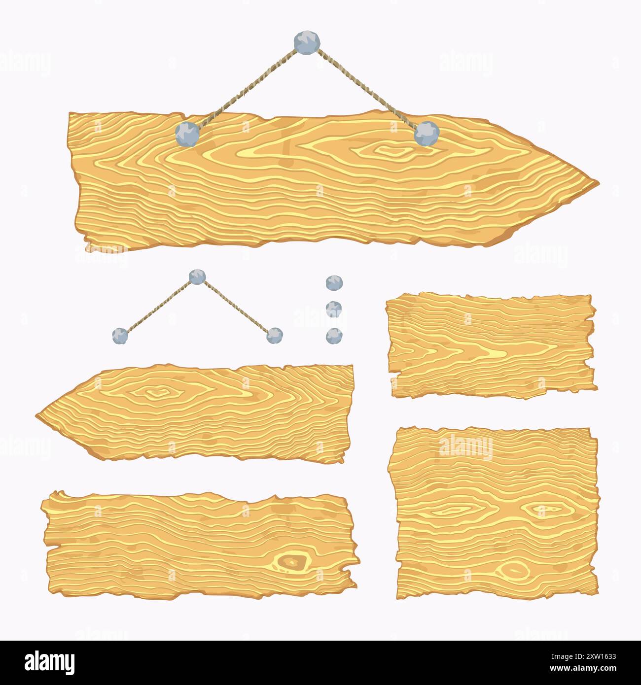 String. Sign Board Set of blank light wooden signs and singposts with nails and string ...