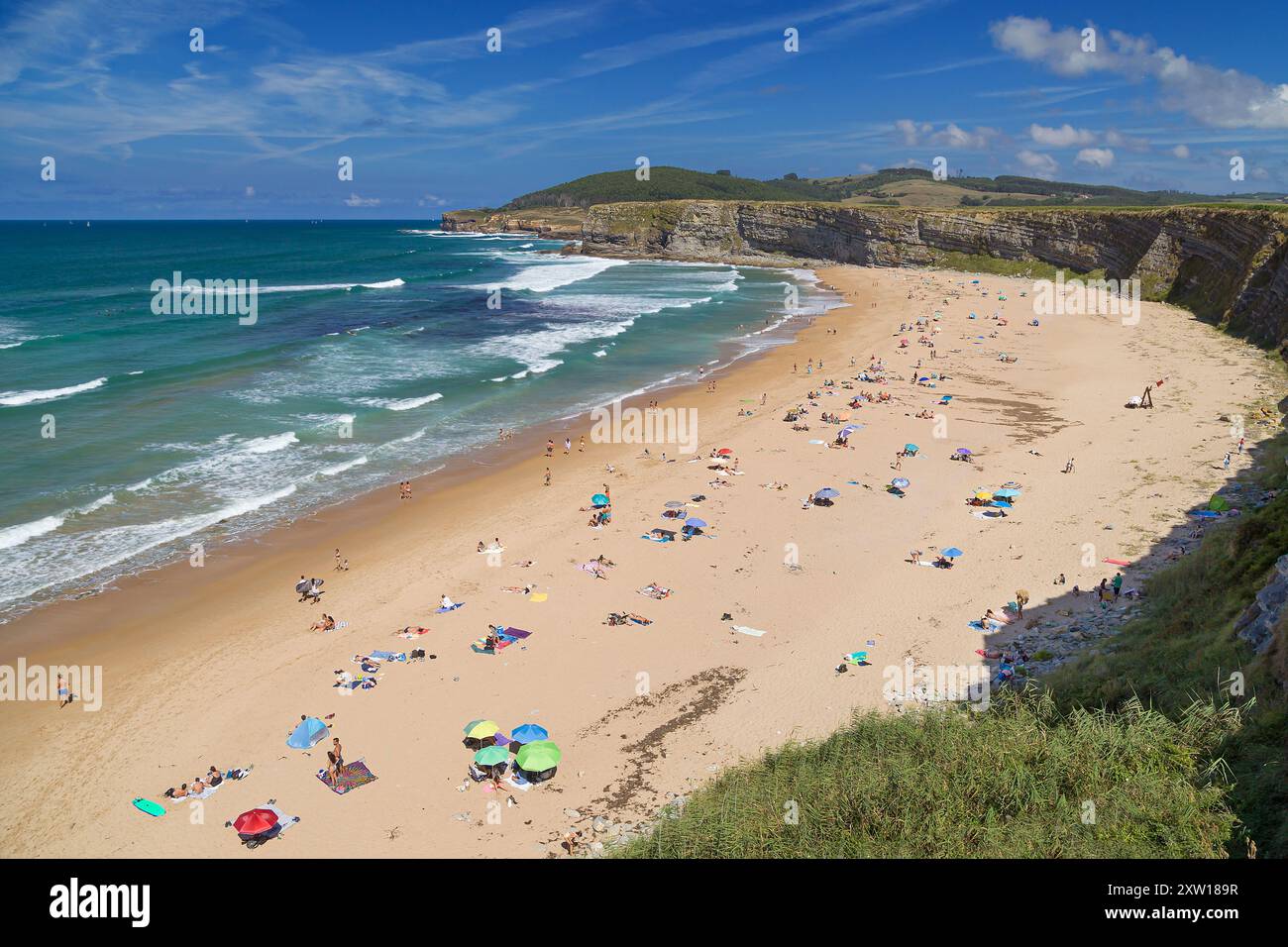 Langre, Spain - August 21, 2022: Beach of Langre, Cantabria, Spain. Stock Photo