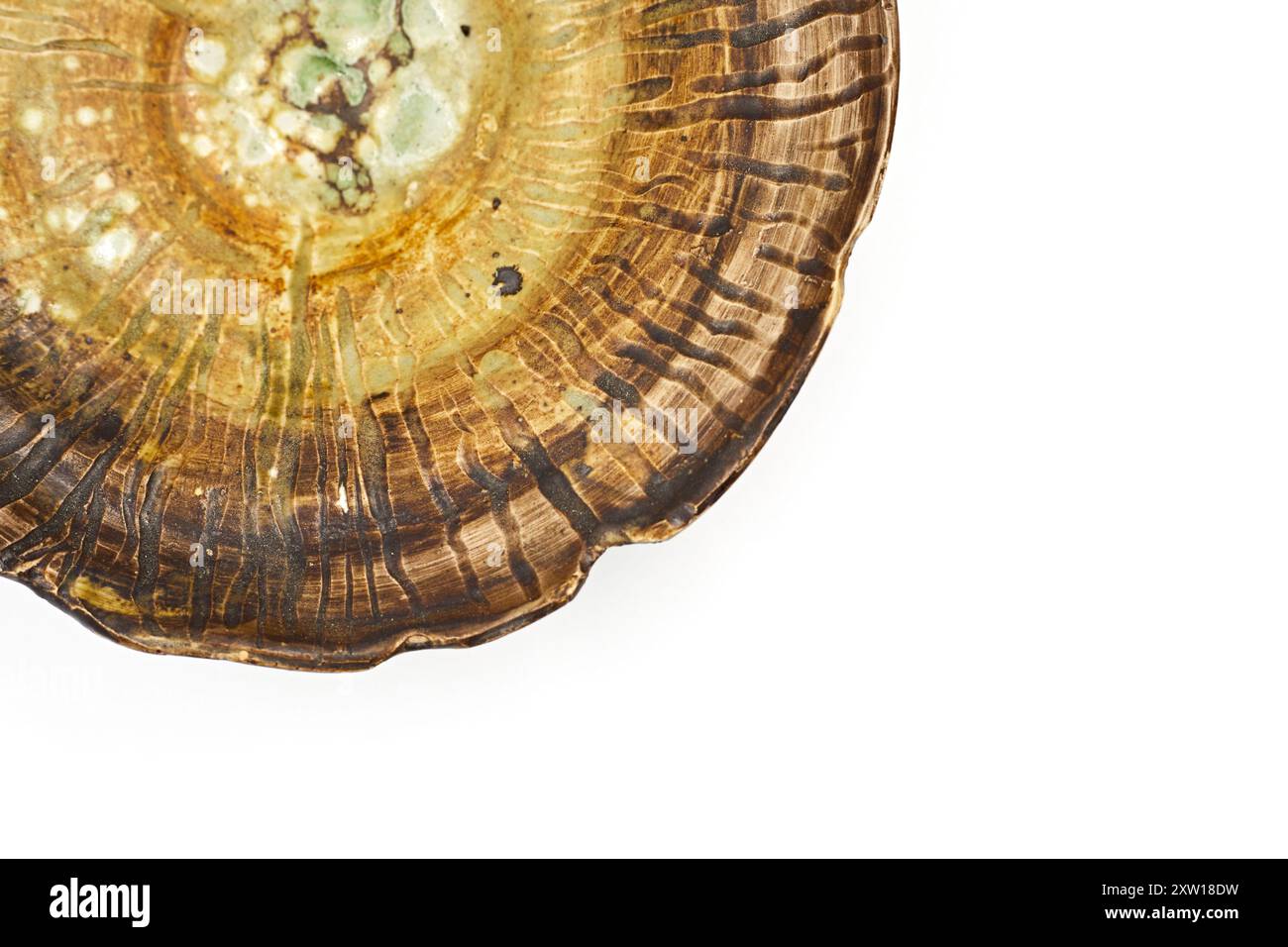 Handmade ceramic plate on white background Stock Photo