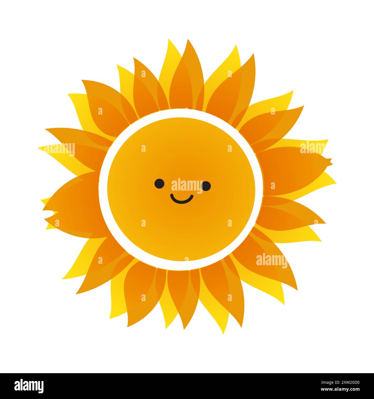 Cute Smiling Sun or Sunflower on White Background - Design Template in Editable Vector Format Stock Vector