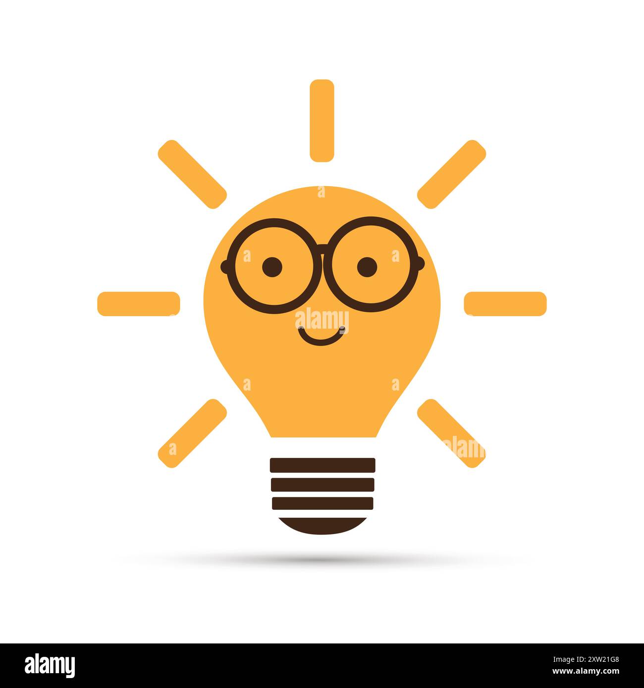Smart Idea Design Concept with Shining Bright Smiling Nerd Orange Lightbulb Emoji Wearing Round Glasses Vector Design Isolated on White Background Stock Vector Image Art Alamy