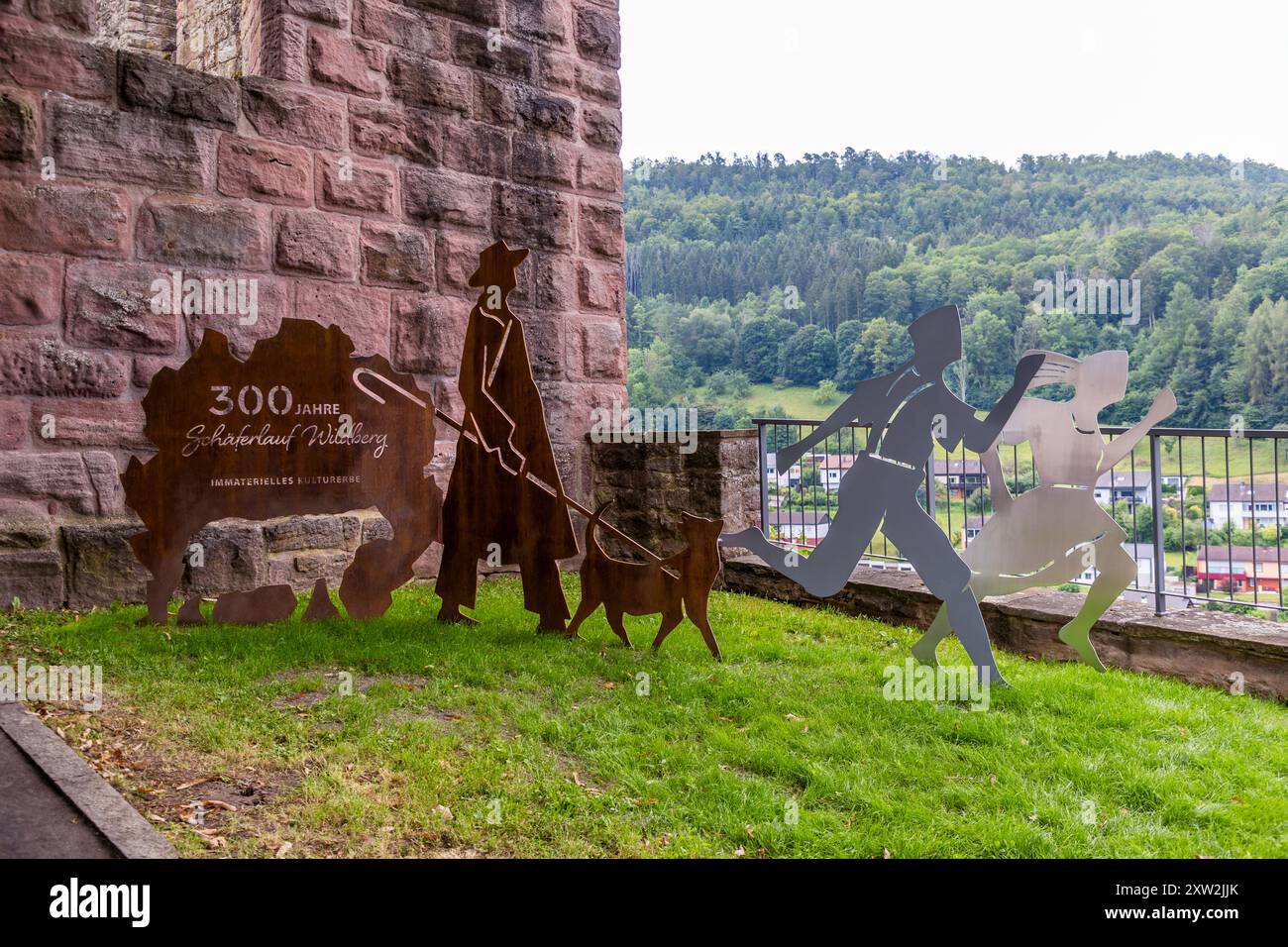 Sculpture in front of Wildberg Castle on the occasion of the "300 Years of Shepherd's Run" anniversary on 19 July 2024. Impressions of the Schäferlauf 2024 in Wildberg, Baden-Württemberg, Germany Stock Photo