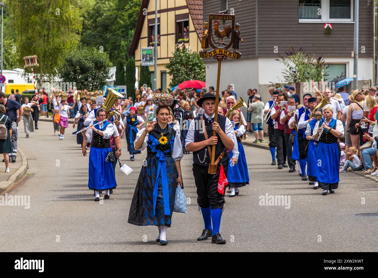 Dornhan Music and Costume Society at the Wildberg Shepherd's Run parade - 300 years of tradition since 1723. Parade at the Schäferlauf 2024 in Wildberg, Baden-Württemberg, Germany Stock Photo