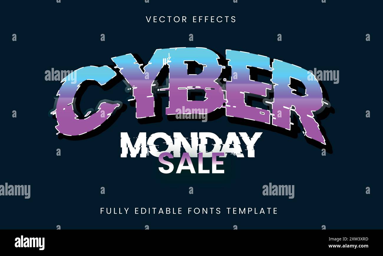 Cyber Monday Sale Banner Text Effect Editable Template Stock Vector