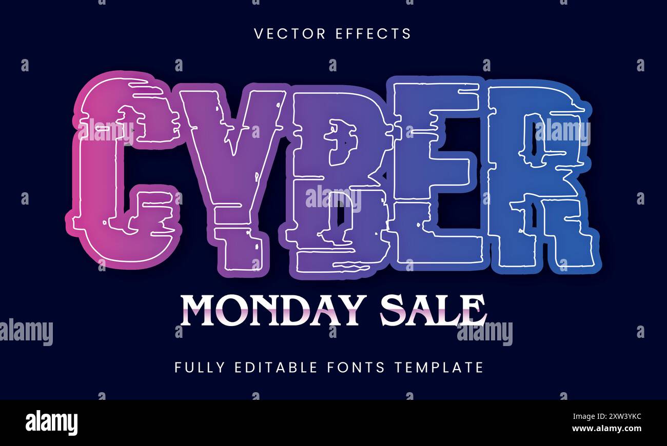 Cyber Monday Sale Text Effect Editable Template Stock Vector