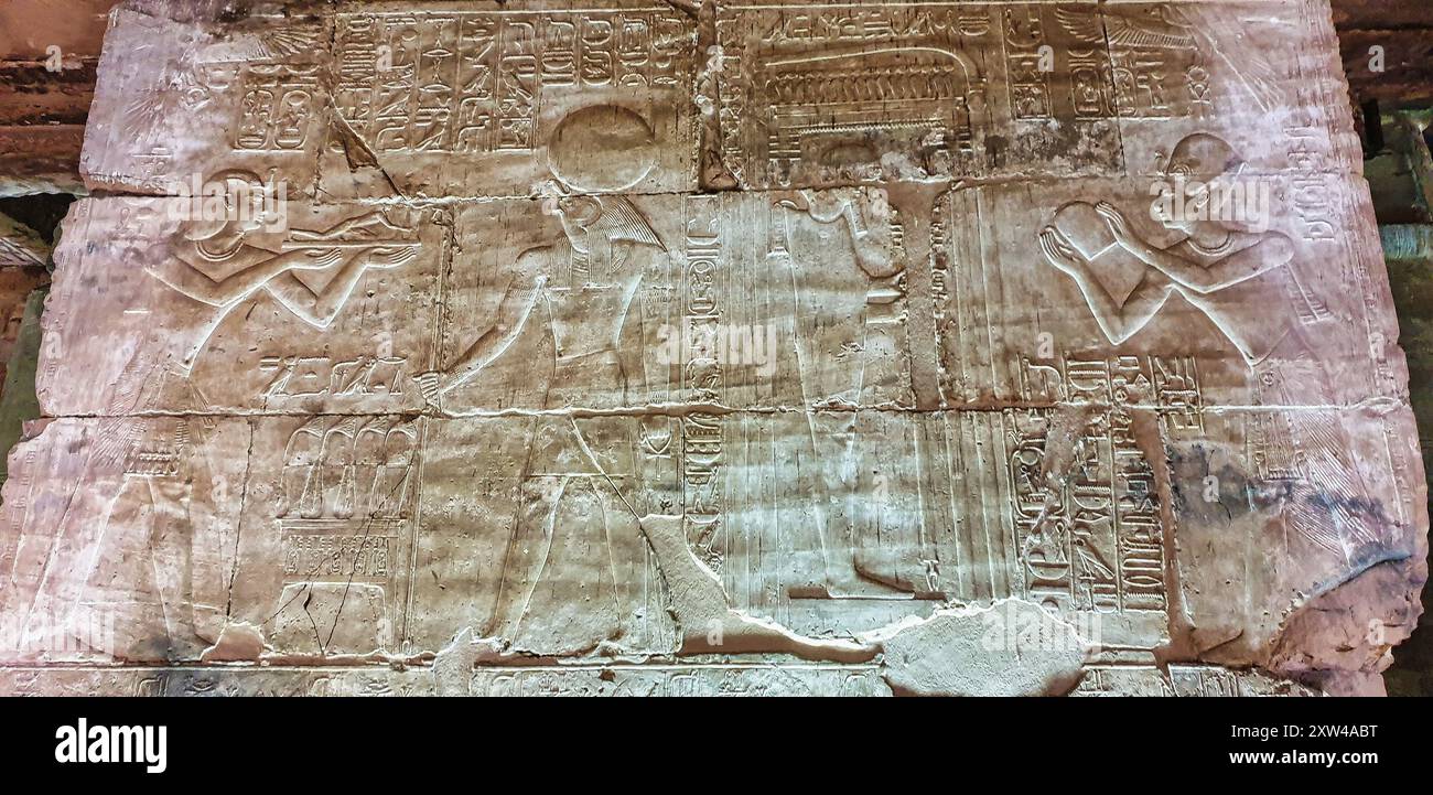 Detailed wall relief panel depicting Pharoah Seti I making offerings to ...