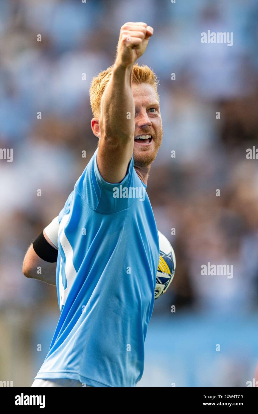 Malmoe, Sweden. 17th Aug, 2024. Anders Christiansen (10) of Malmoe FF equalises for 1-1 during the Allsvenskan match between Malmoe FF and IFK Norrkoping at Eleda Stadion in Malmoe. Credit: Gonzales Photo/Alamy Live News Stock Photo