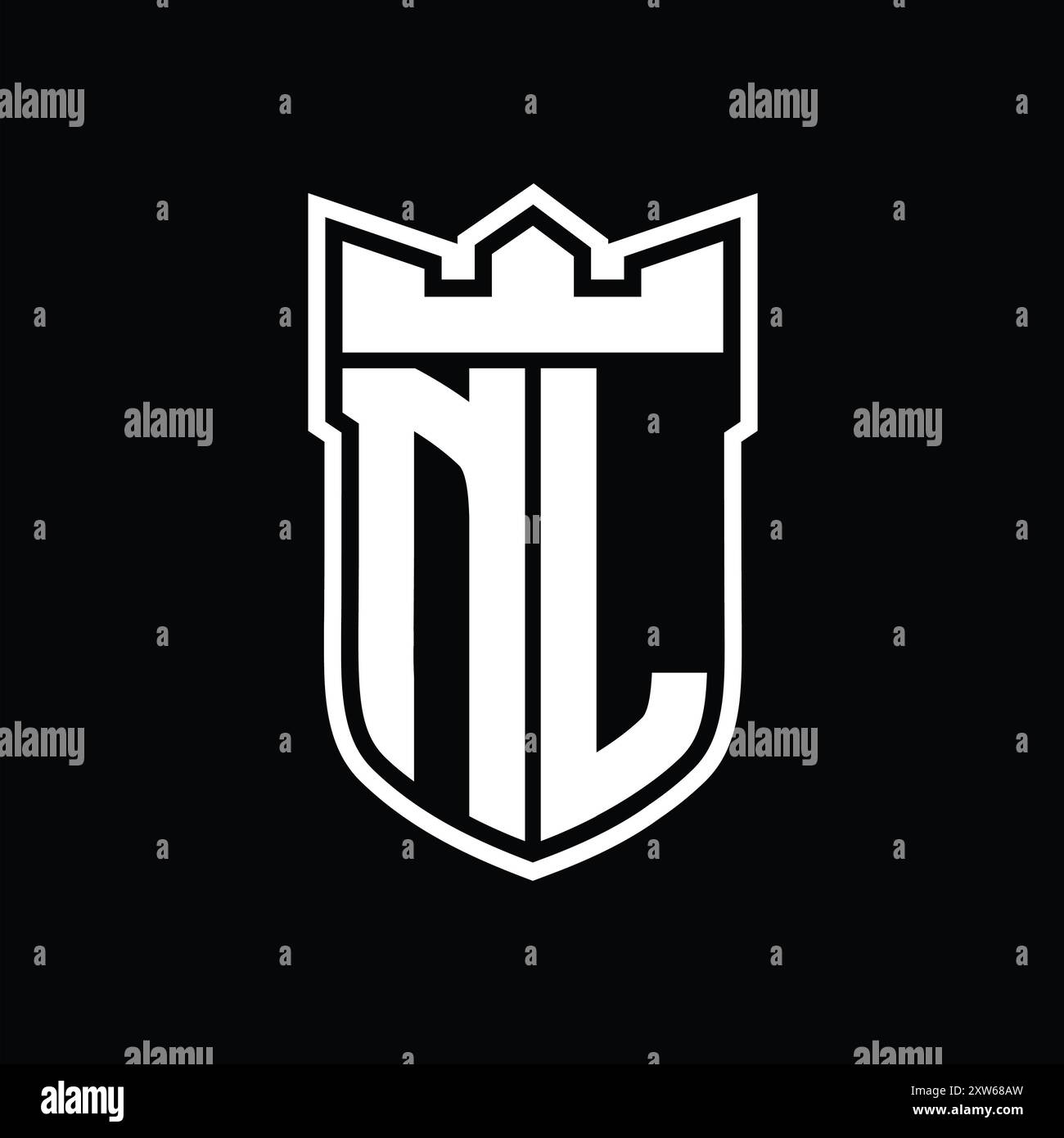 NL Letter logo with shield shape with geometric crown inside white ...
