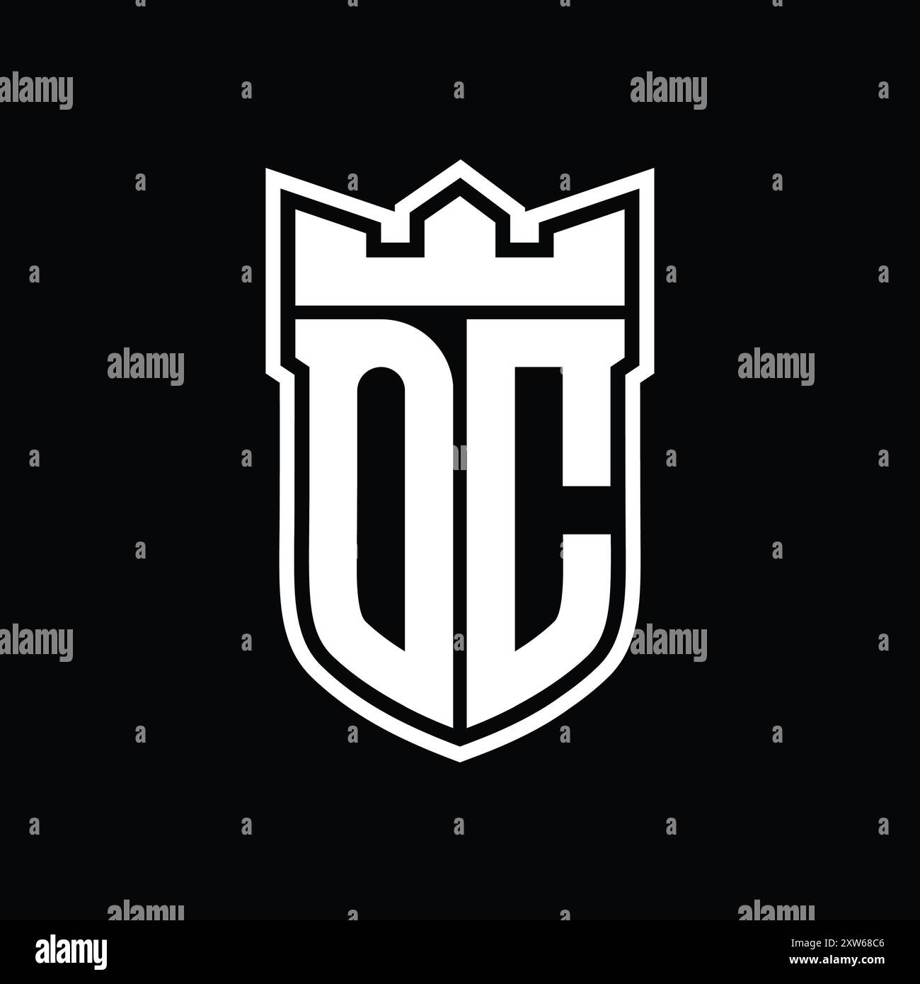 OC Letter logo with shield shape with geometric crown inside white ...