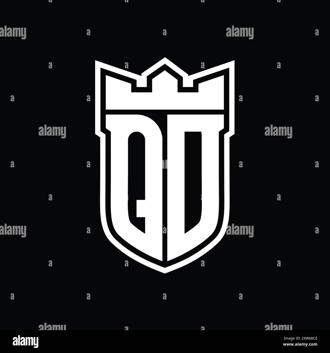 QD Letter logo with shield shape with geometric crown inside white ...