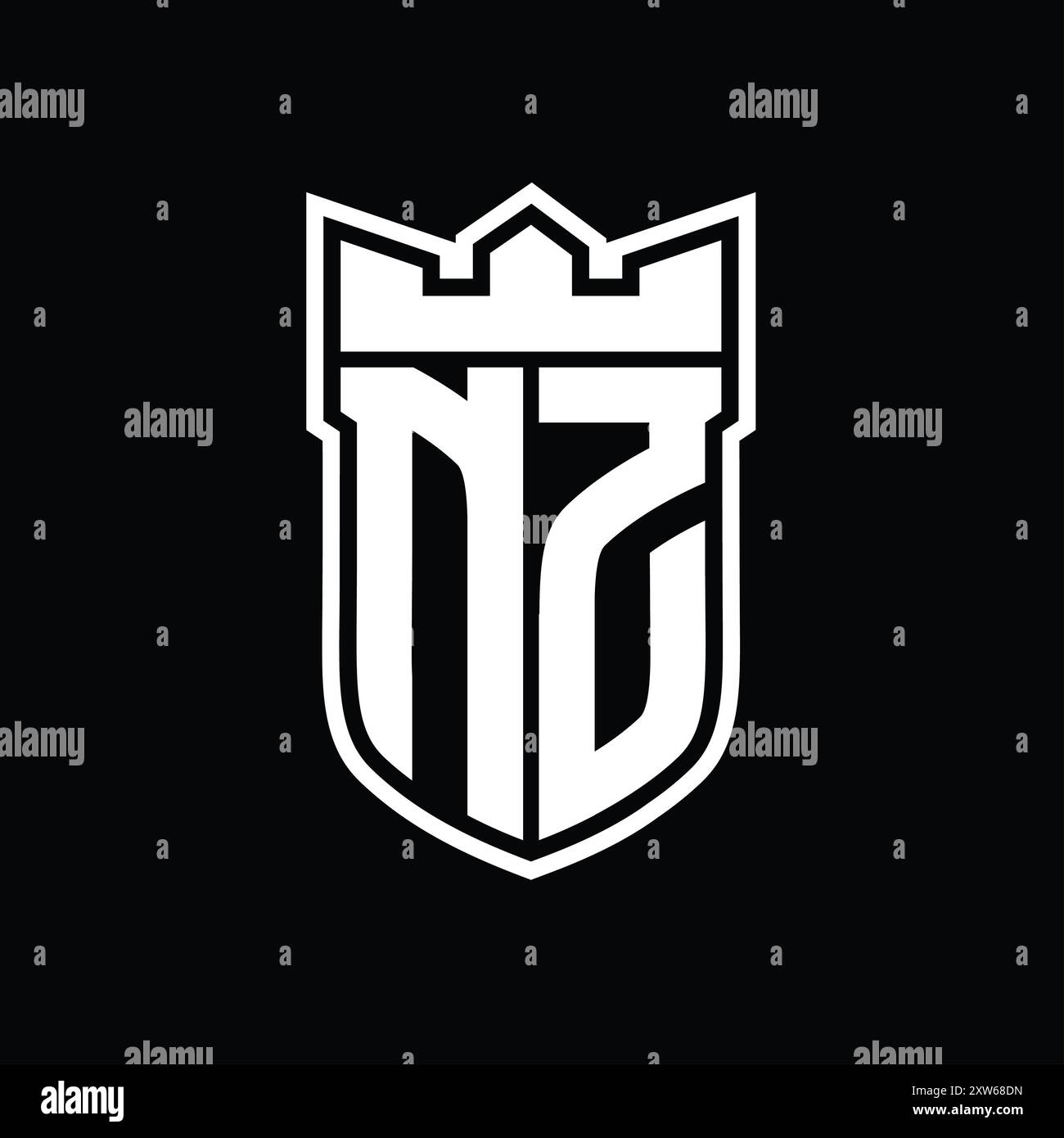 NZ Letter logo with shield shape with geometric crown inside white ...