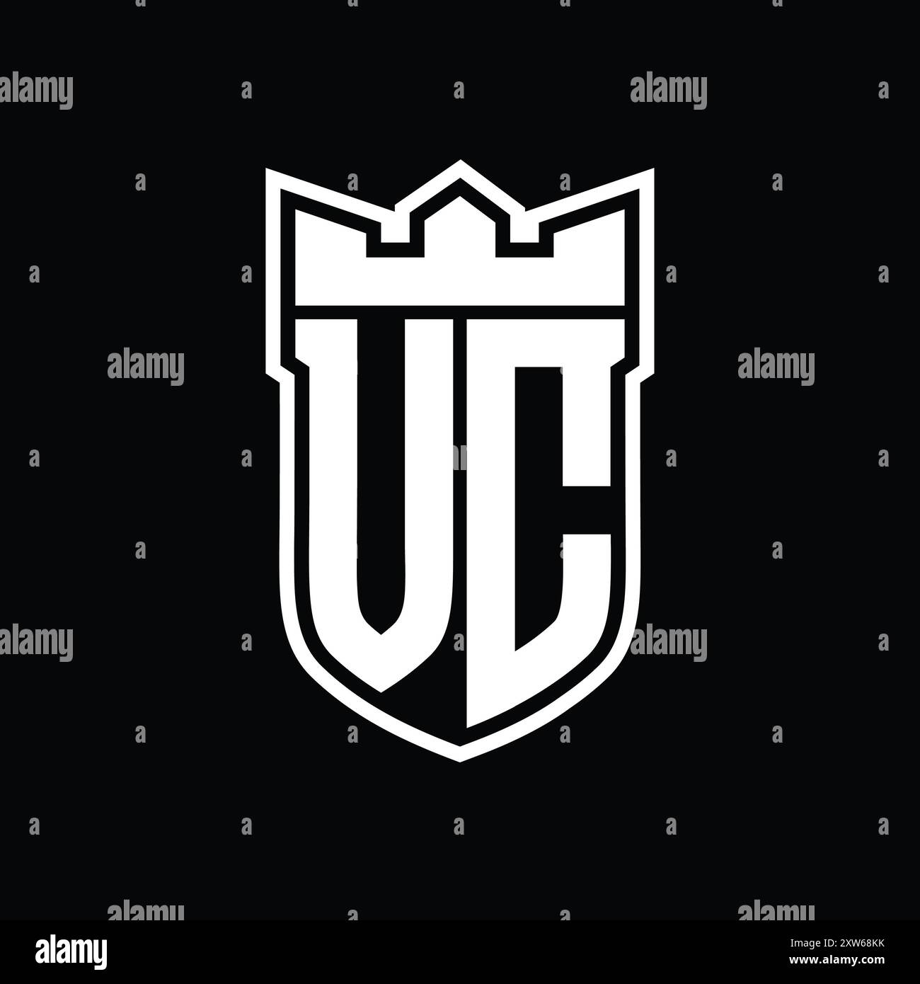 VC Letter logo with shield shape with geometric crown inside white ...