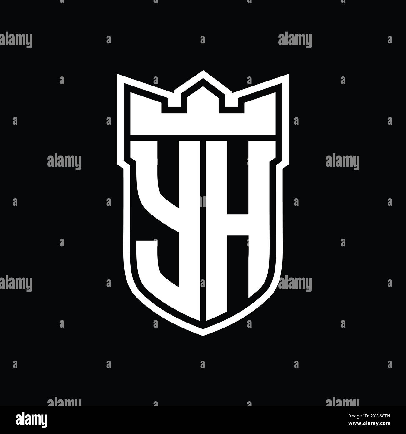 YH Letter logo with shield shape with geometric crown inside white ...