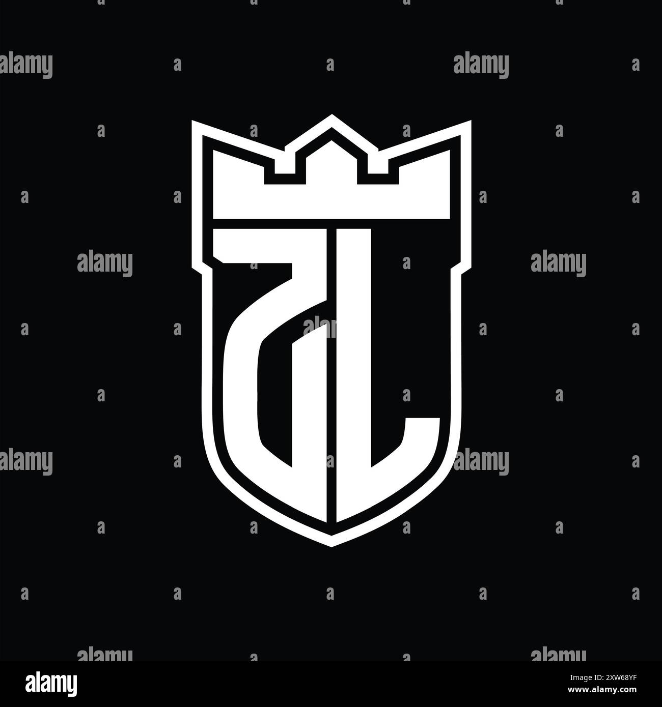 ZL Letter logo with shield shape with geometric crown inside white ...