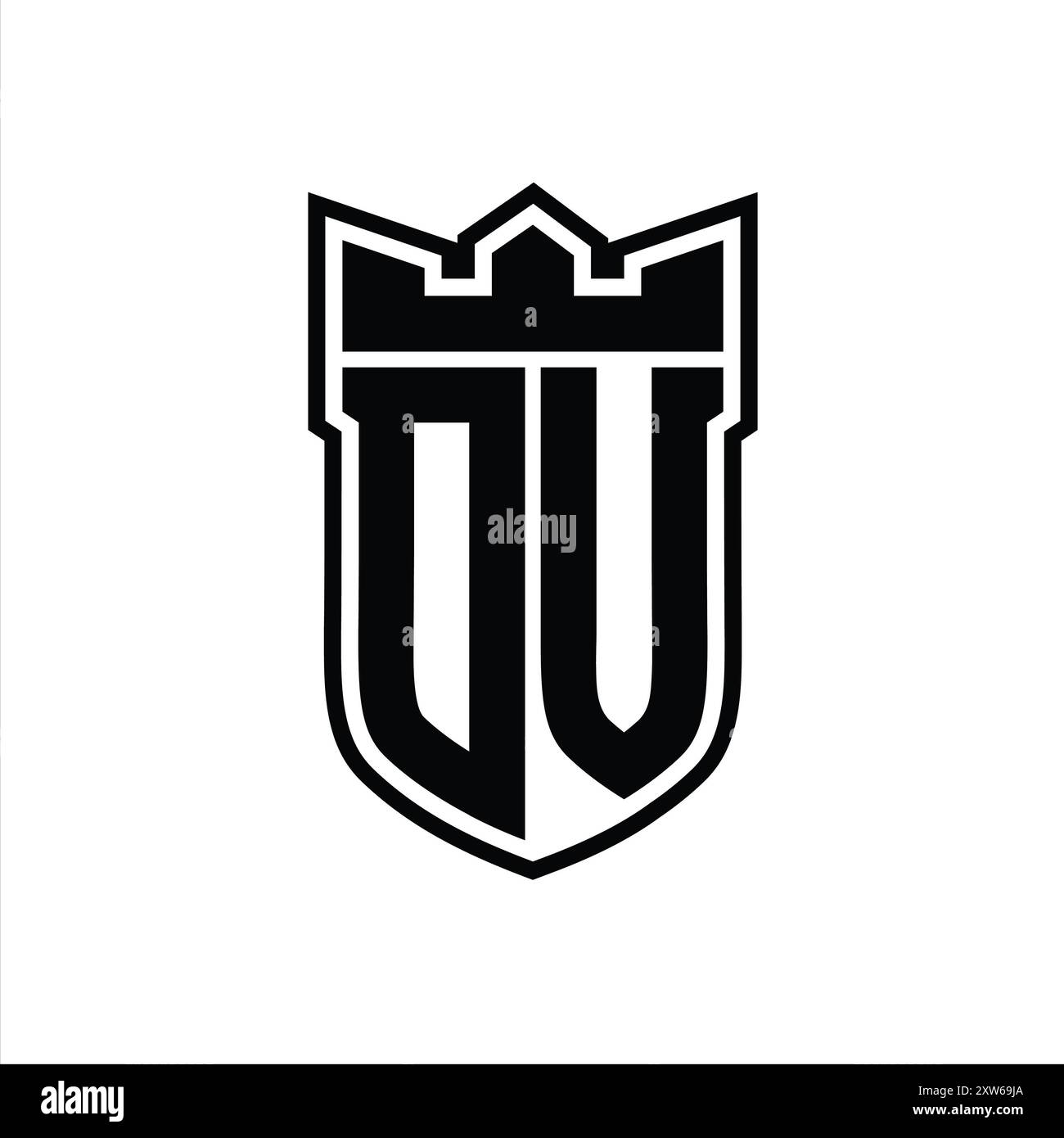 DV Letter logo with shield shape with geometric crown inside black ...