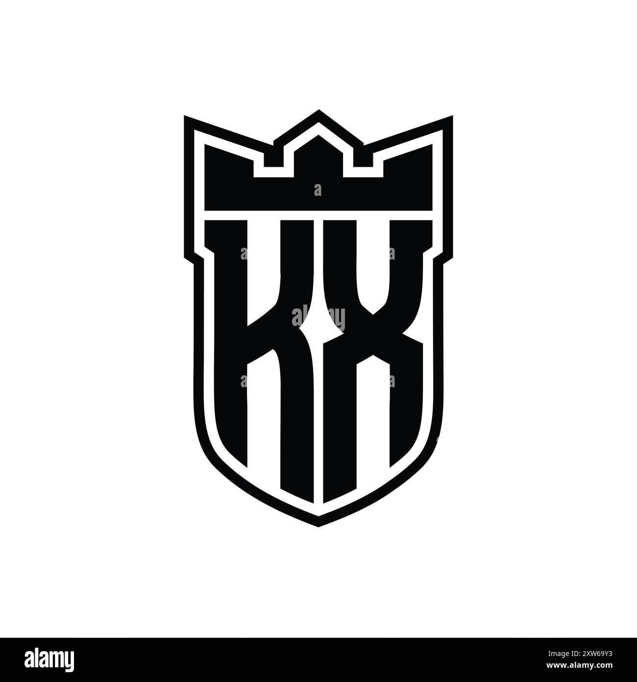 KX Letter logo with shield shape with geometric crown inside black ...