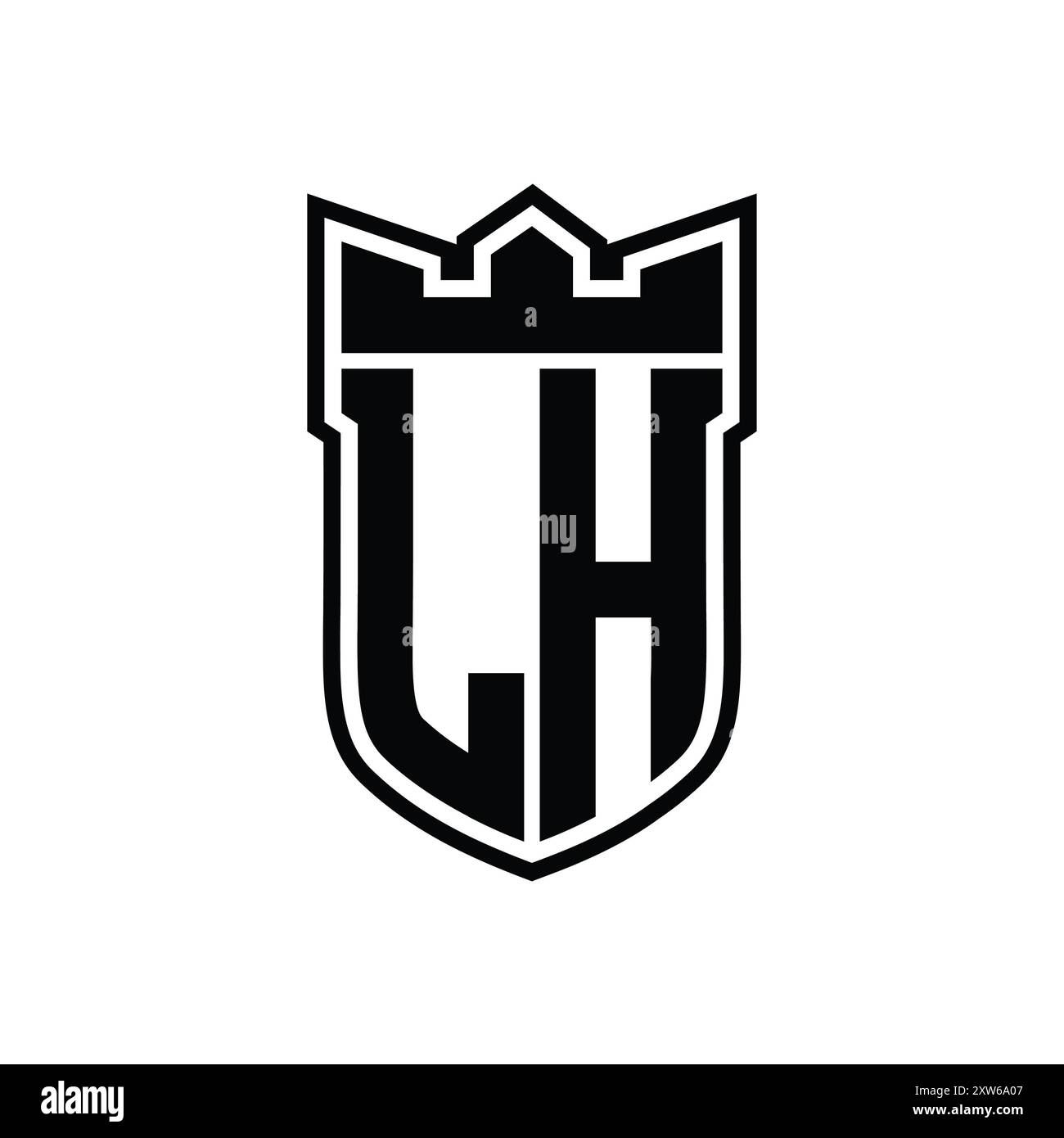LH Letter logo with shield shape with geometric crown inside black ...