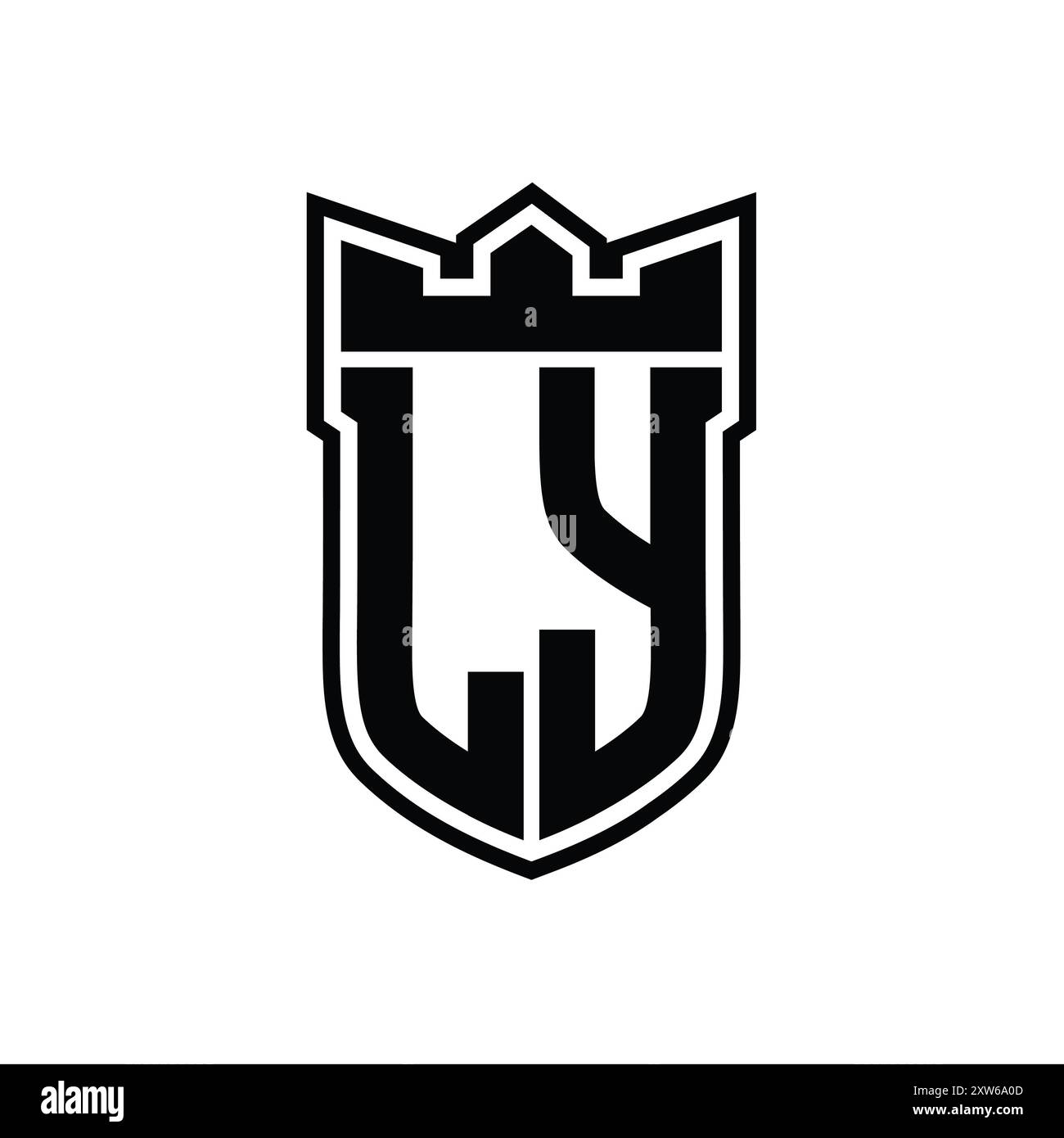 LY Letter logo with shield shape with geometric crown inside black ...