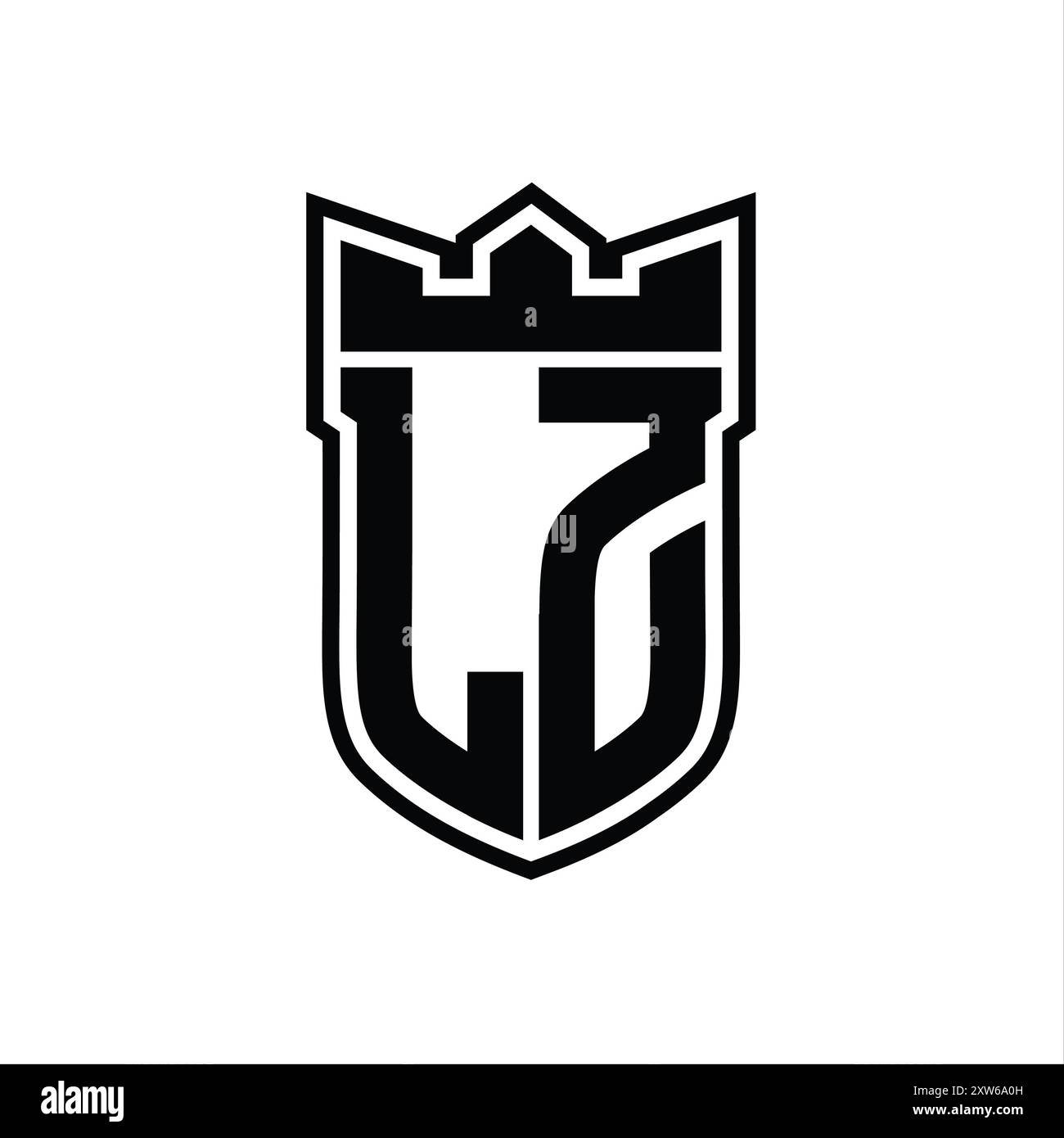 LZ Letter logo with shield shape with geometric crown inside black ...