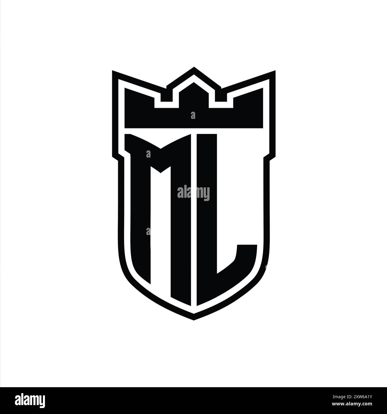 ML Letter logo with shield shape with geometric crown inside black ...