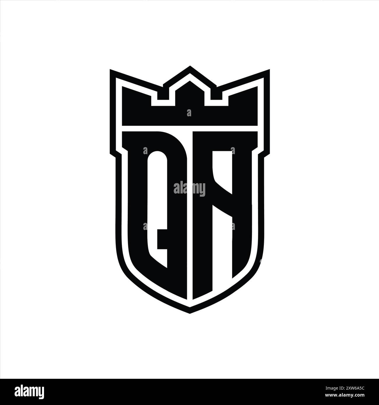 QA Letter logo with shield shape with geometric crown inside black ...