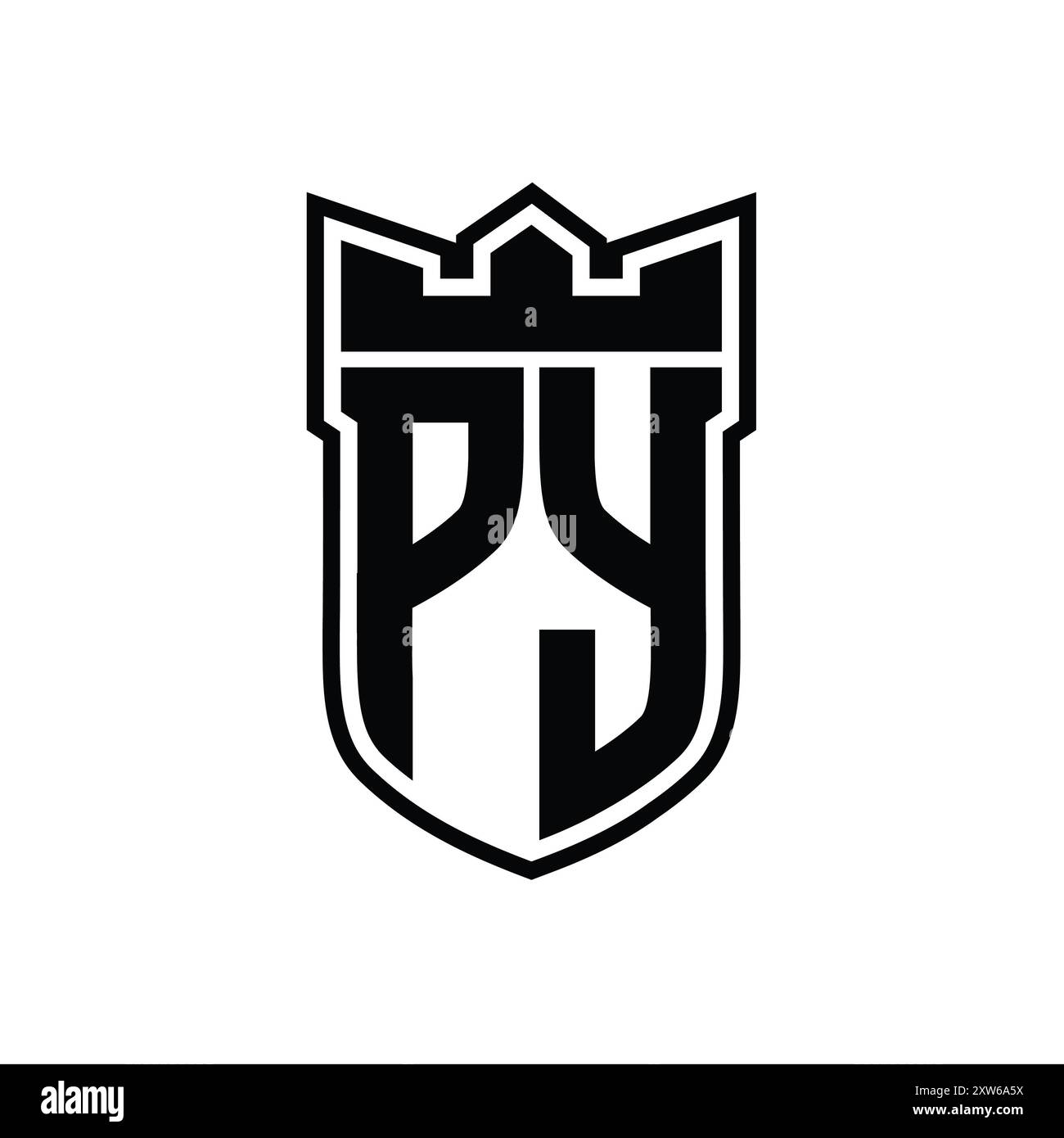 PY Letter logo with shield shape with geometric crown inside black ...