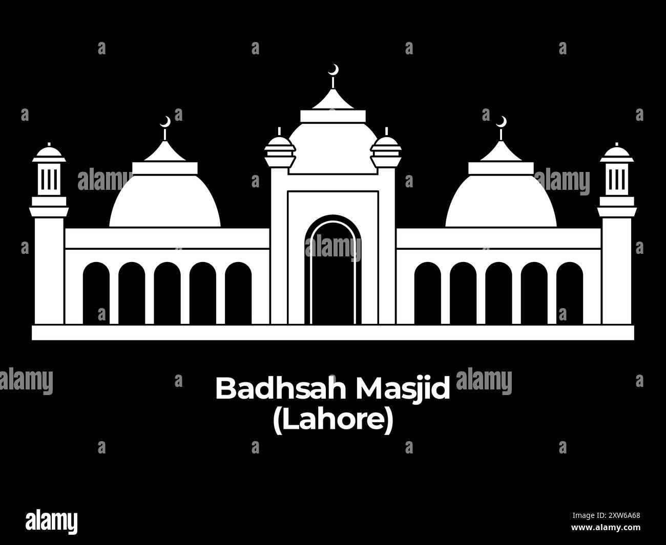 badshahi masjid mosque monument holy sacred prayer place historical islam building architecture icon design illustration Stock Vector