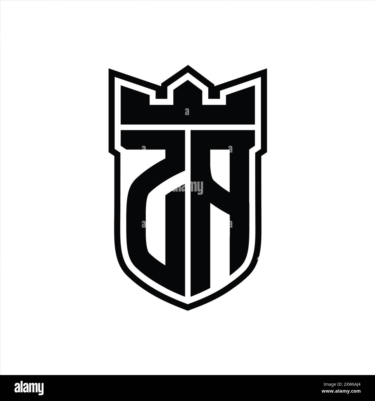 ZA Letter logo with shield shape with geometric crown inside black ...