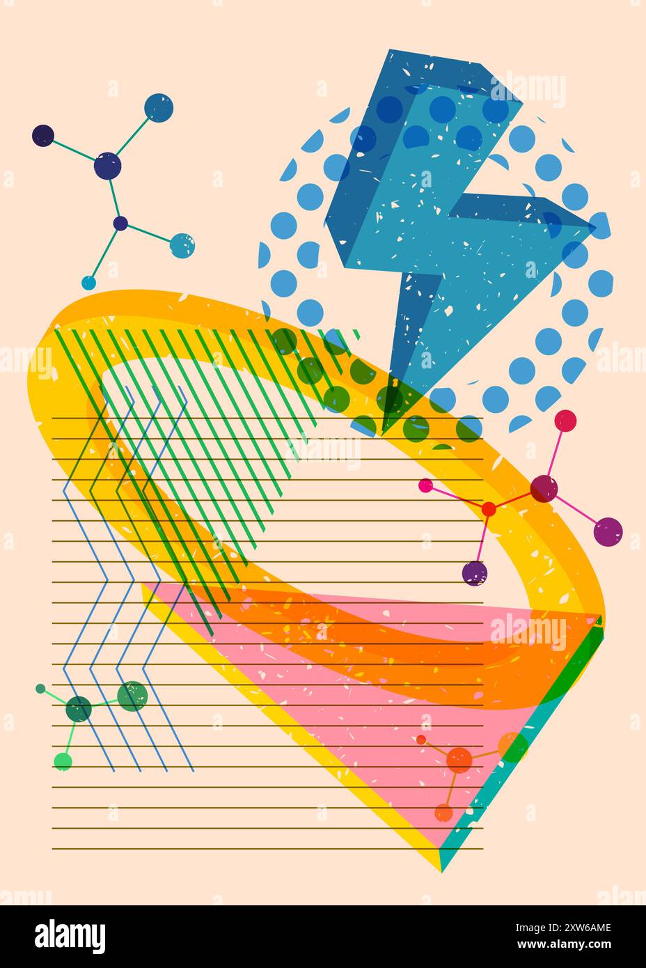 Geometric shapes. Object in trendy riso graph design. Geometry elements abstract risograph print texture style. Stock Vector