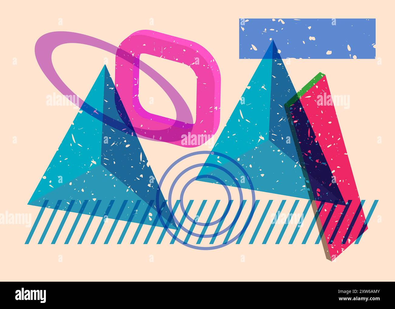 Geometric shapes. Object in trendy riso graph design. Geometry elements abstract risograph print texture style. Stock Vector