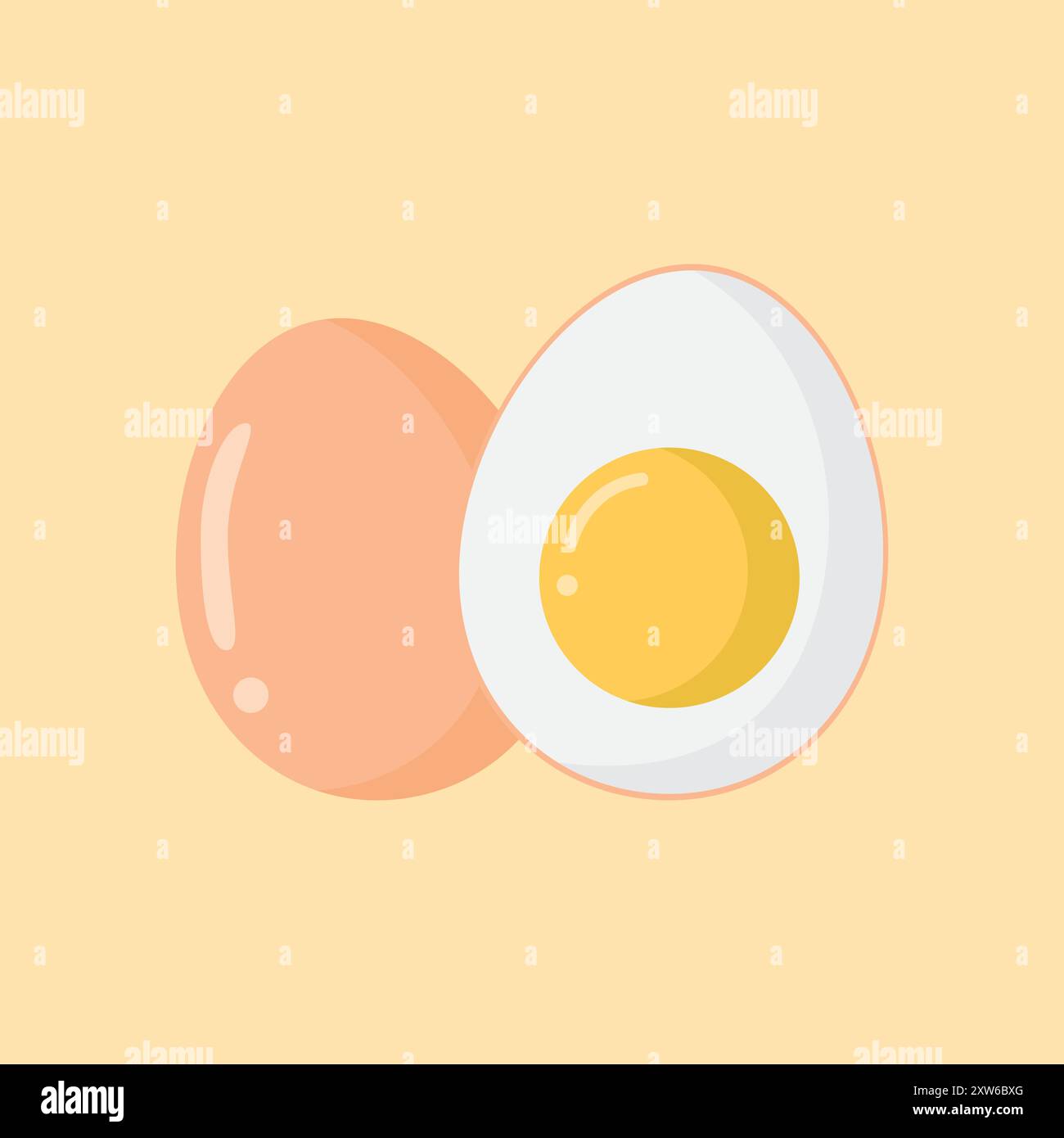 Two vector realistic white eggs. Isolated eggs on orange background. Stock Vector