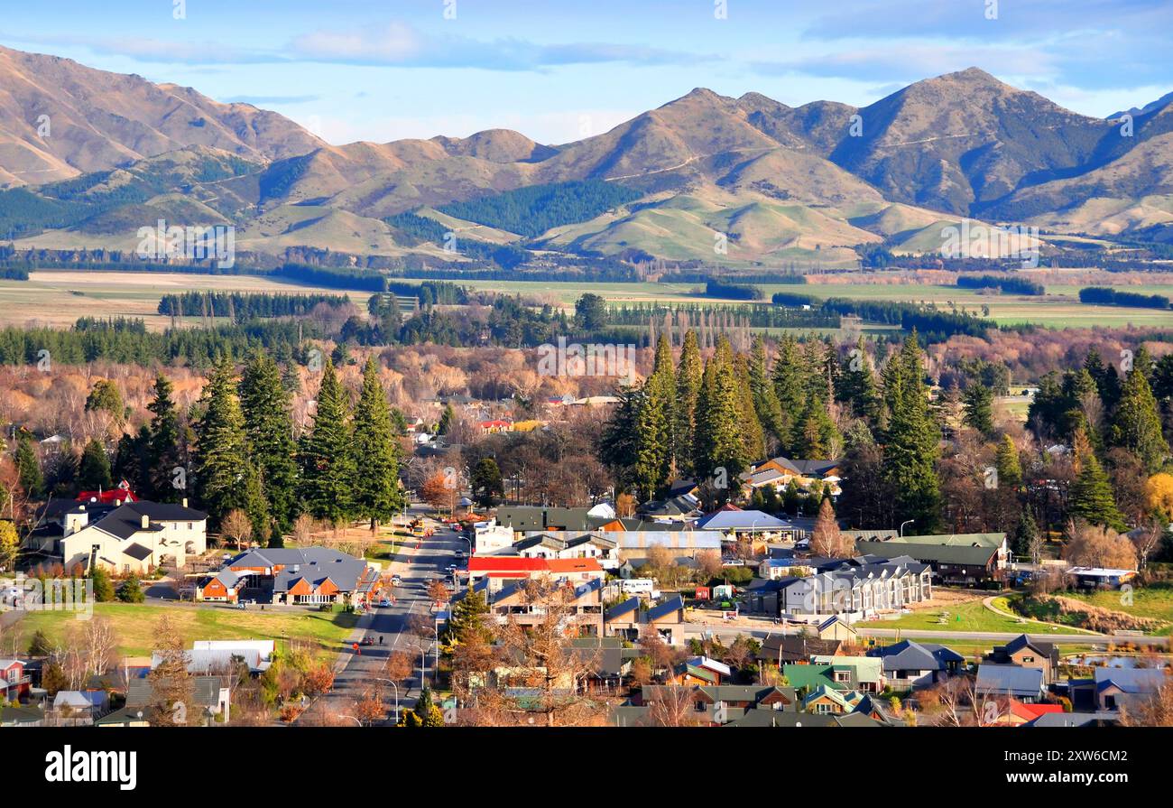 The popular spa town of Hanmer set in the mountains of Canterbury, New Zealand. Stock Photo