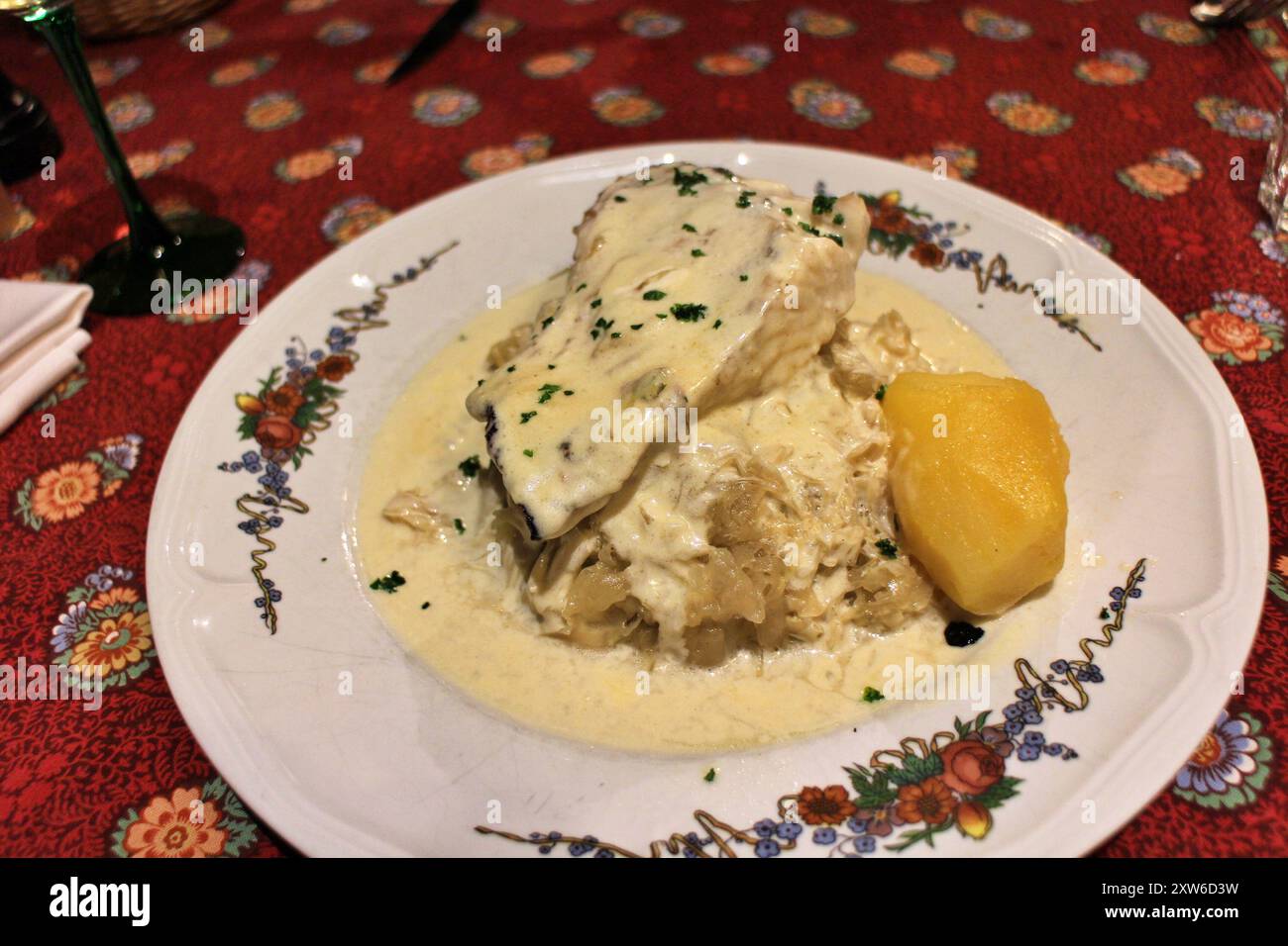 Alsatian cuisine: choucroute garnie with fish in Strasbourg, France Stock Photo