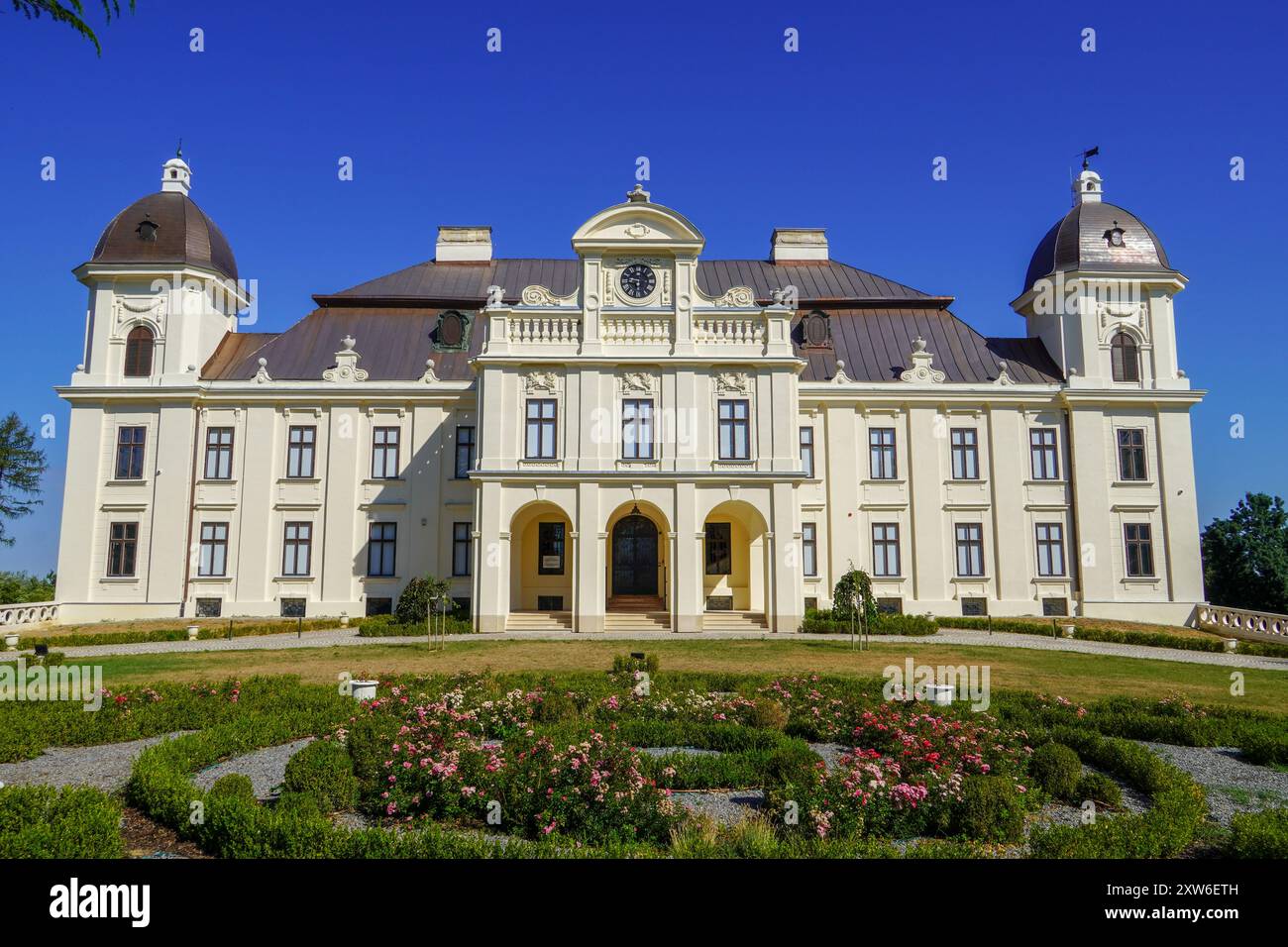 Nasice, Croatia, August 11, 2024: Castle Pejacevic, historic landmark in town Nasice, Slavonija Stock Photo