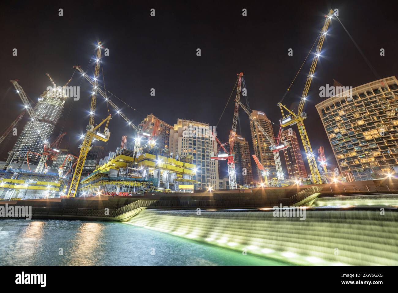 Amazing night view of under construction skyscrapers in Dubai Stock ...