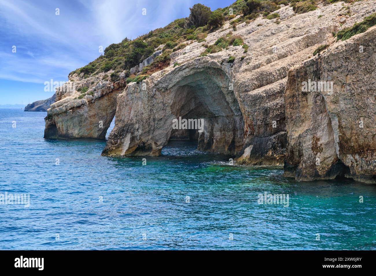 View of Blue Caves, in Iland of Zakynthos Greece. Stock Photo