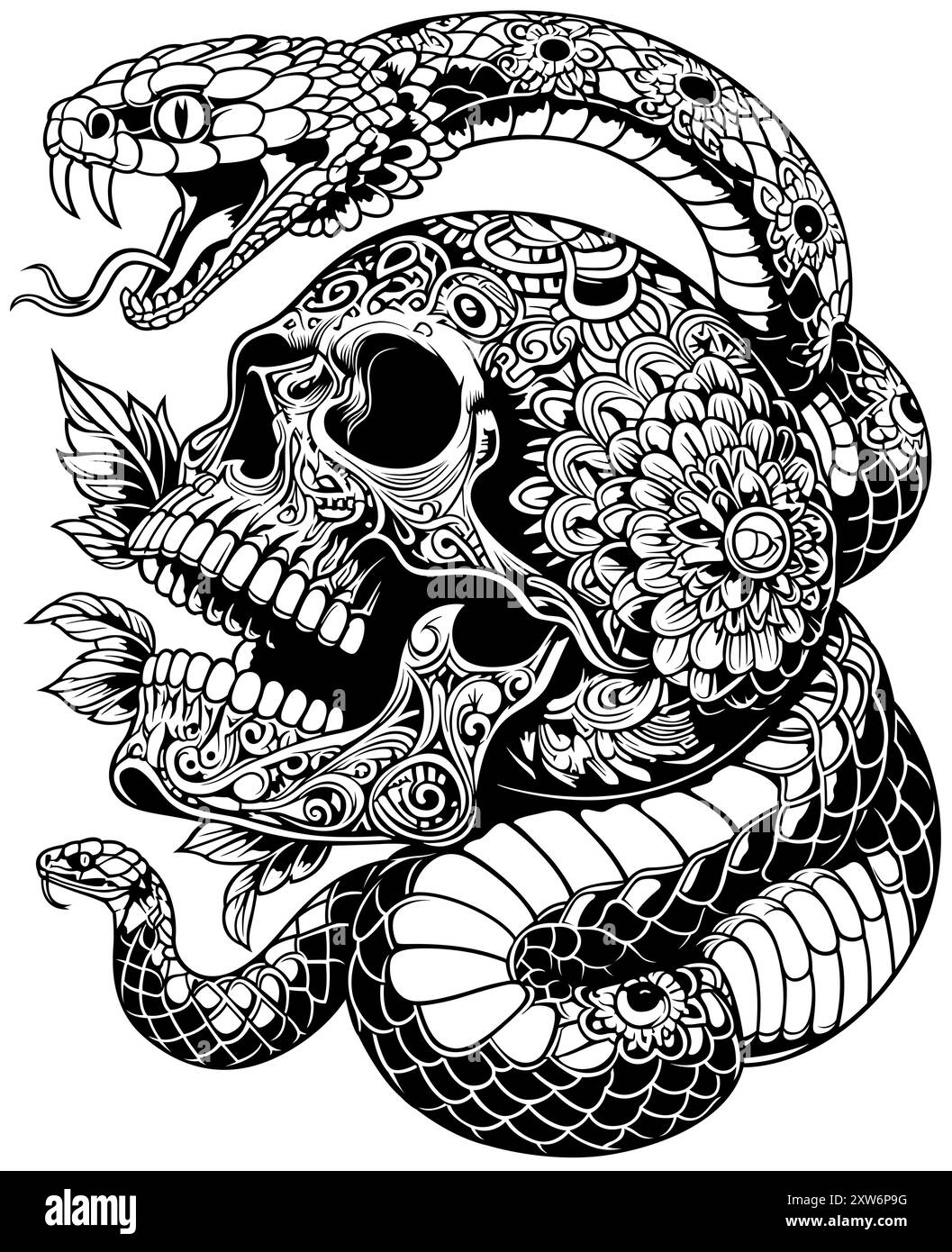 Ritual Decorated Skull with Wrapped Snakes Stock Vector