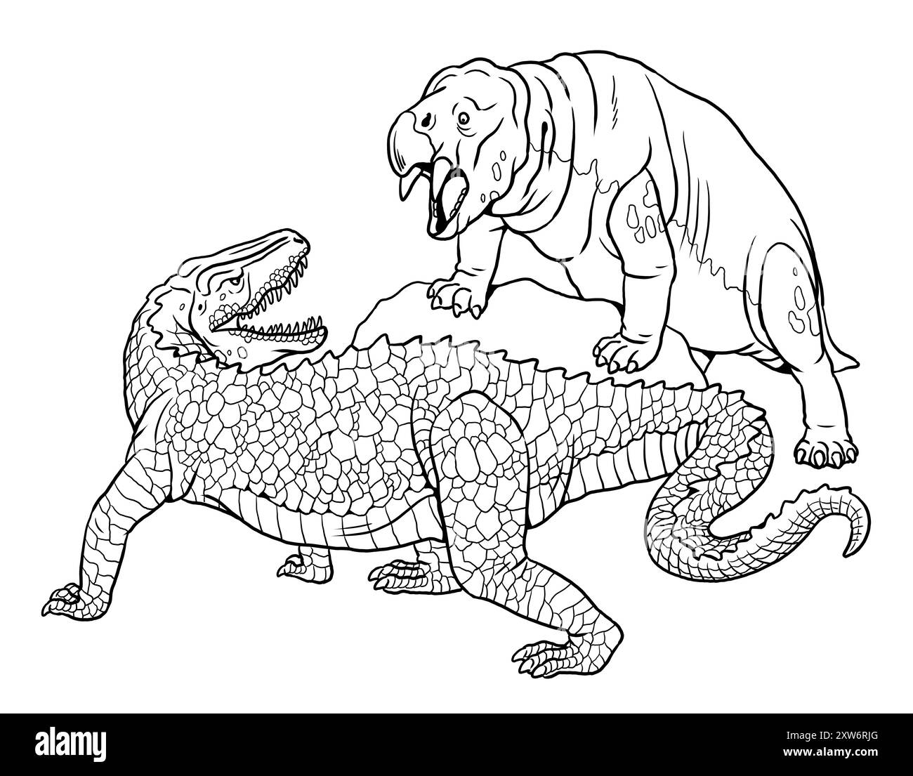 Carnivorous dinosaur Postosuchus attacks the Placerias. Dinosaurs