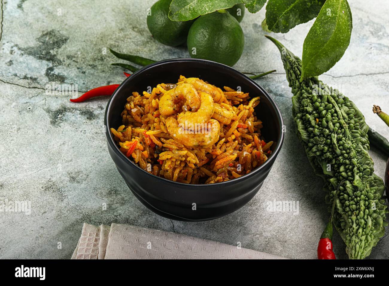 Indian cuisine - briani rice with prawns Stock Photo - Alamy