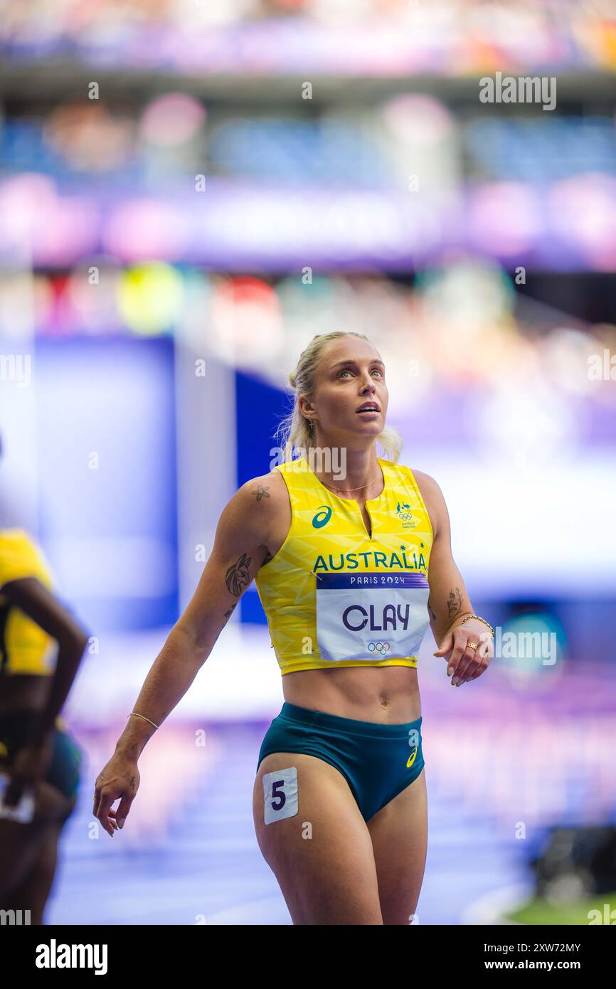 Liz Clay participating in the 100 meters hurdles at the Paris 2024