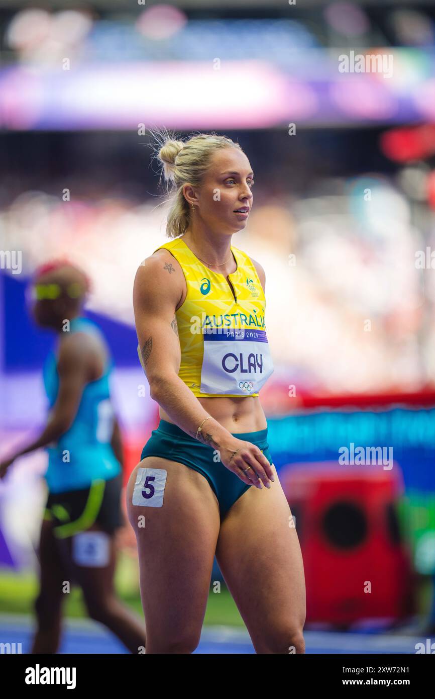 Liz Clay participating in the 100 meters hurdles at the Paris 2024