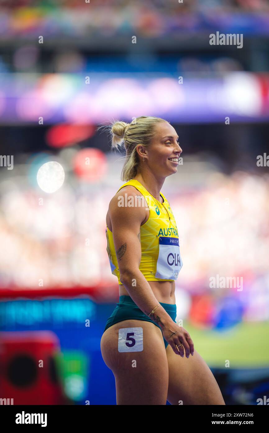 Liz Clay participating in the 100 meters hurdles at the Paris 2024