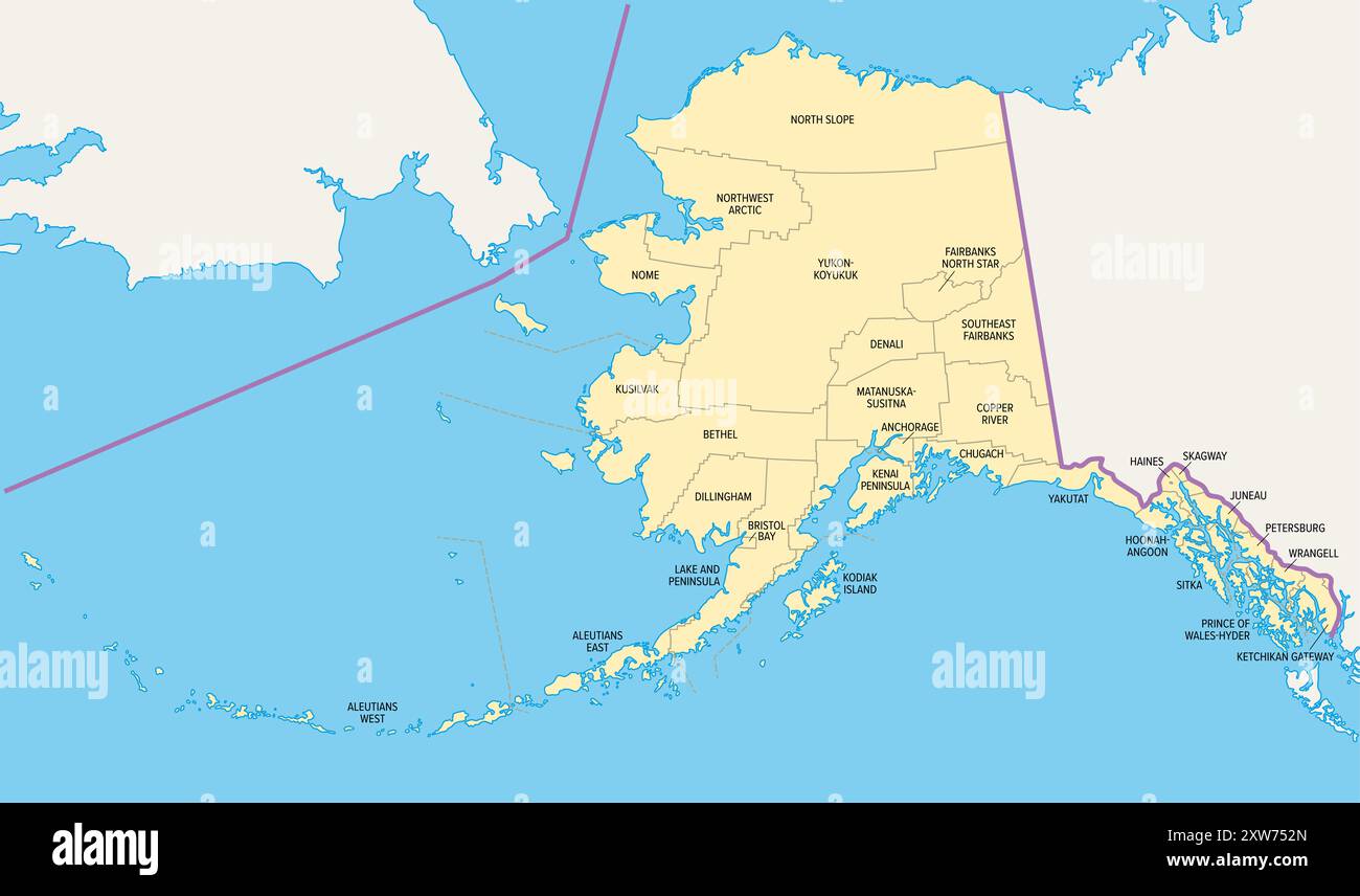 Us Political Map Alaska - Alaska Us State Political Map Subdivided Into 19 Organized Boroughs And 11 Census Areas State In The Western United States Region 2XW752N