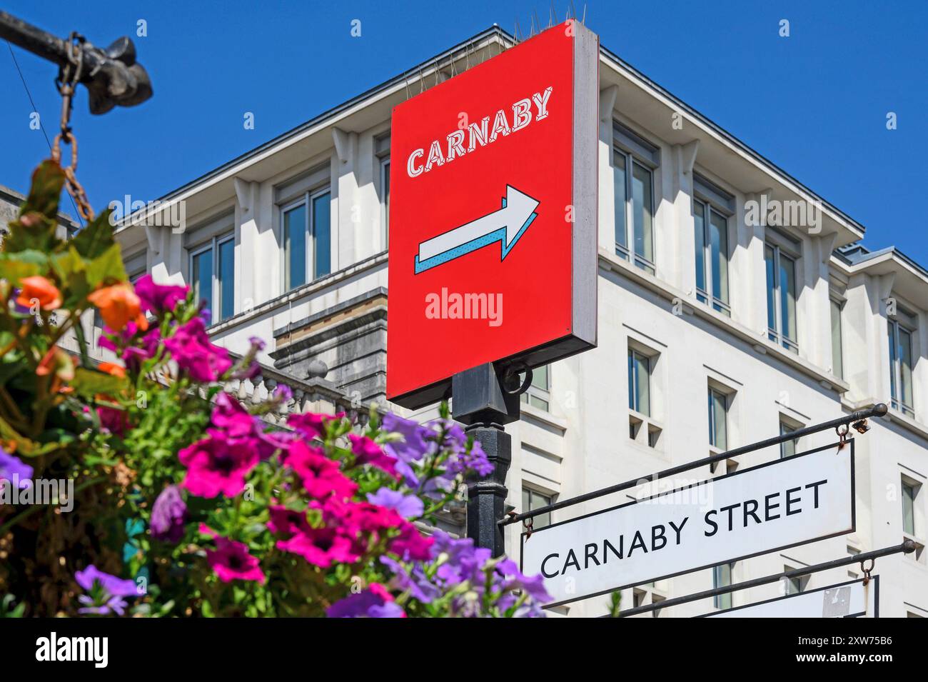 London, UK. Signs to Carnaby Street in Great Marlborough Street Stock Photo