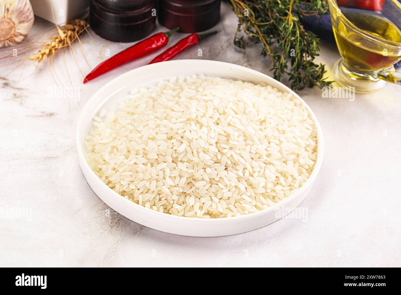 Dry raw Arborio rice for risotto Stock Photo - Alamy