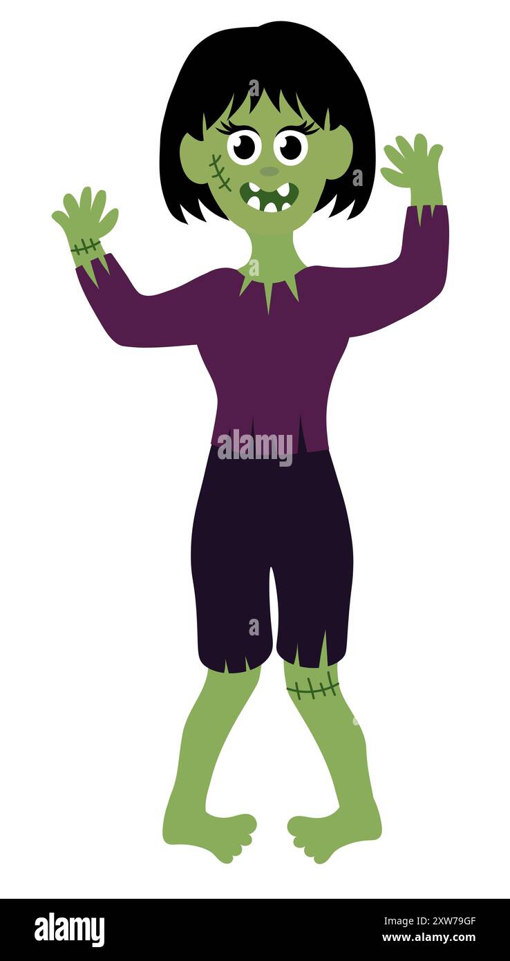 Zombie girl. Halloween Living dead. Cartoon Flat Vector illustration ...