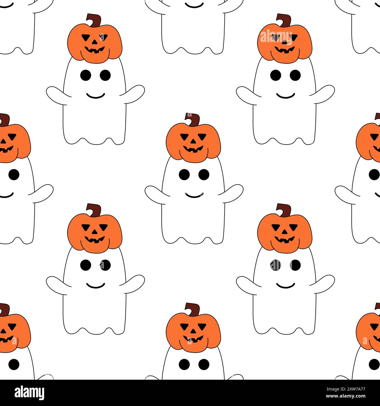 Seamless Pattern with Cute Halloween ghost with pumpkin. Holidays ...